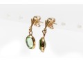 14k Yellow Gold Lightweight Ribbed Top Oval Green Glass Pendant Earrings