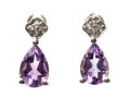 Sterling Silver Pair Of Pretty Pear Amethyst And White Sapphire Pendant Earrings
