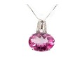 14k White Gold Pink Topaz Doublet And Diamond Pendant Necklace