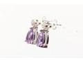 Sterling Silver Pair Of Pretty Pear Amethyst And White Sapphire Pendant Earrings