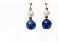14k Yellow Gold Cultured Pearl And Lapis Lazuli Drop Earrings