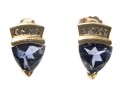 14k Yellow Gold Trillion Tanzanite And Diamond Stud Earrings