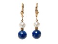 14k Yellow Gold Cultured Pearl And Lapis Lazuli Drop Earrings