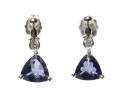 14k White Gold Trillion Tanzanite And Diamond Drop Earrings
