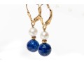14k Yellow Gold Cultured Pearl And Lapis Lazuli Drop Earrings