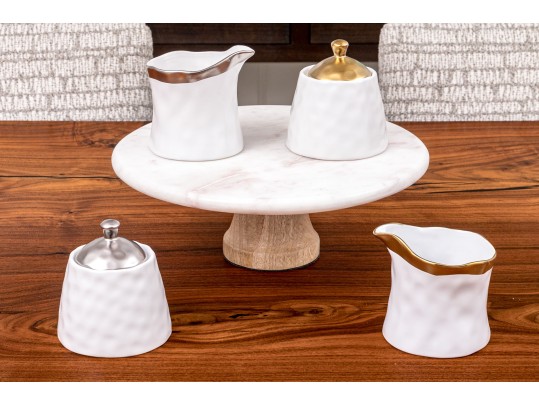 Crate & Barrel Cake Plate And Nicole Miller Sugars And Creamers
