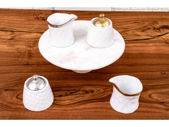 Crate & Barrel Cake Plate And Nicole Miller Sugars And Creamers