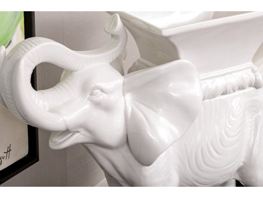 Z Gallerie White Ceramic Elephant Planter
