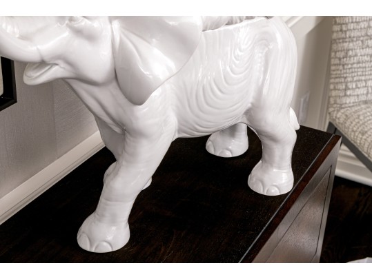 Z Gallerie White Ceramic Elephant Planter