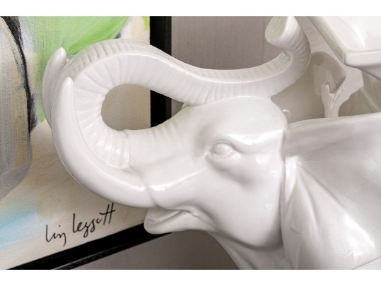 Z Gallerie White Ceramic Elephant Planter