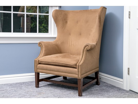 Handsome Suede Wingback Chair