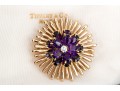 Tiffany & Co. 14k Yellow Gold Stunning Amethyst And Diamond Cluster Set Fur Clip