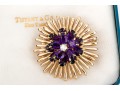 Tiffany & Co. 14k Yellow Gold Stunning Amethyst And Diamond Cluster Set Fur Clip