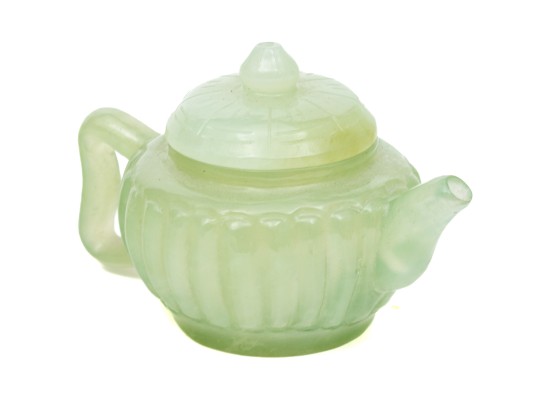Chinese Miniature Carved Pale Green Stone Teapot