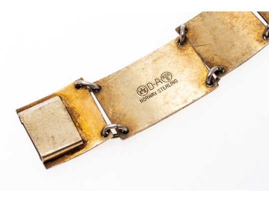 David Anderson Pretty Sterling Silver Blue Flower And White Guilloche Enamel Panel Bracelet