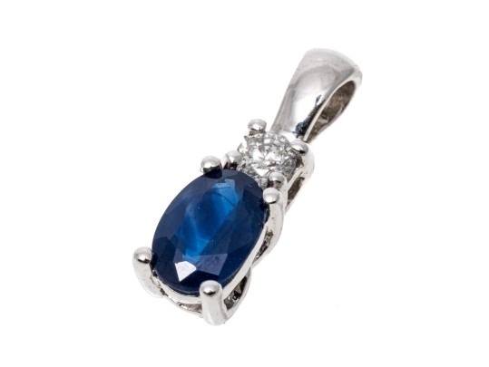 Petite 10K White Gold Sapphire And Diamond Pendant