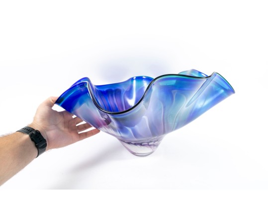 Large Blue/Purple Murano Glass Bowl, Signed