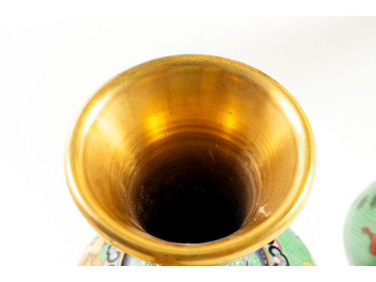 Pair Of Vintage Beijing, China Cloisonne Enamel Vases 