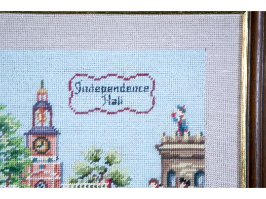 Vintage Framed Embroidery Art Of Independence Hall, Philadelphia 