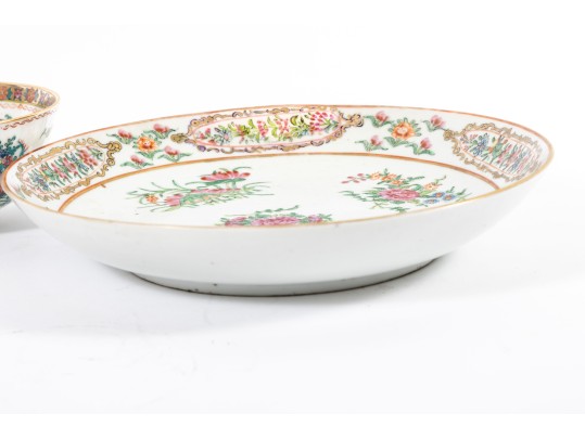 Early 1800's Canton China Porcelain Plate & Rice Bowl