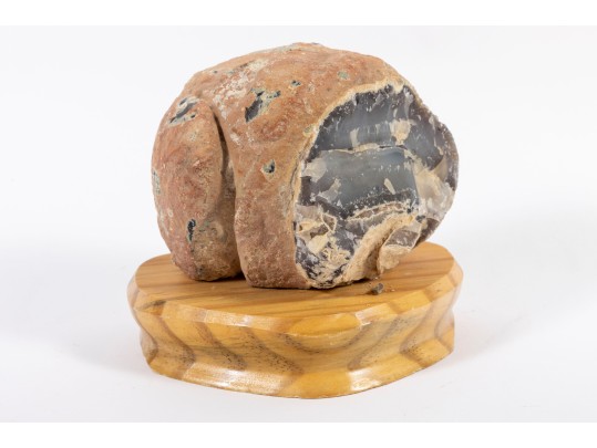 Blue Chalcedony Geode Slice Display