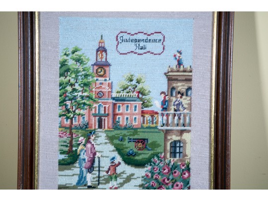 Vintage Framed Embroidery Art Of Independence Hall, Philadelphia 