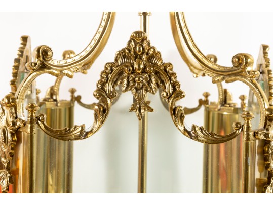 Large French  Brass Four Panel Chandelier 