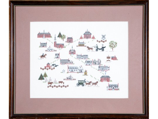 Early American Buildings Framed Cross Stitch Art