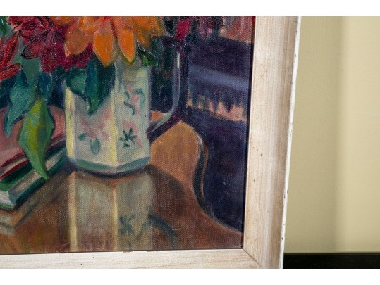 Vintage Signed Oil On Canvas Floral Still Life Painting