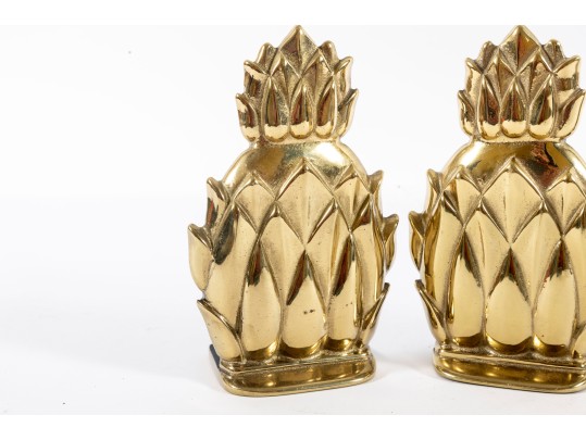 Vintage Virginia Metalcrafters Newport Brass Pineapple Bookends