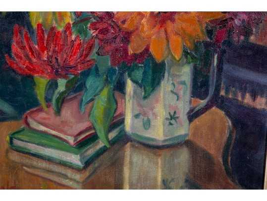 Vintage Signed Oil On Canvas Floral Still Life Painting