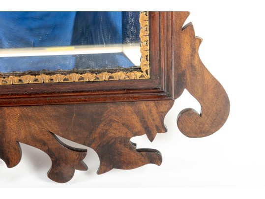 Antique Scrolled Mohogany Beveled Glass Mirror