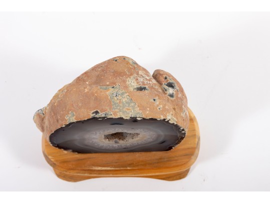 Blue Chalcedony Geode Slice Display