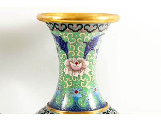 Pair Of Vintage Beijing, China Cloisonne Enamel Vases 