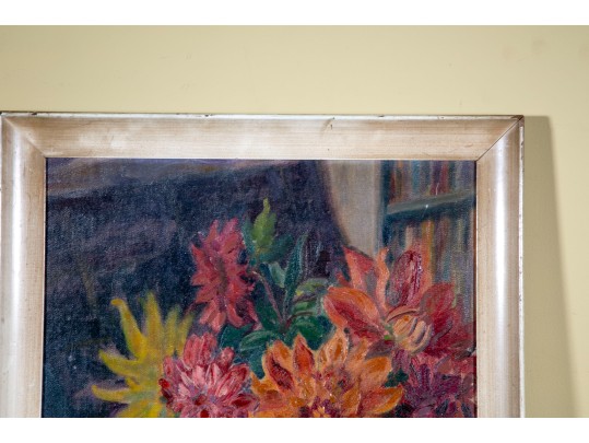 Vintage Signed Oil On Canvas Floral Still Life Painting