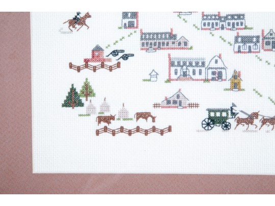 Early American Buildings Framed Cross Stitch Art