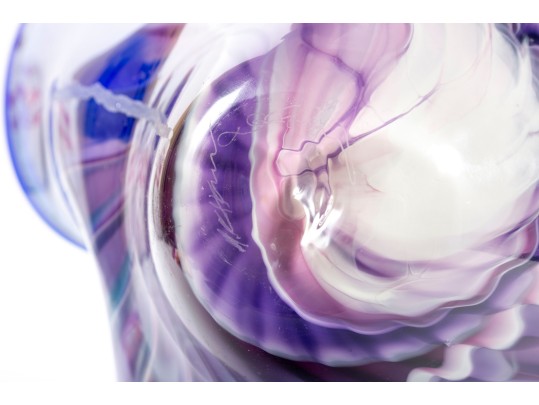 Large Blue/Purple Murano Glass Bowl, Signed