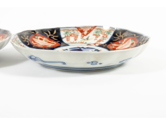 Pair Of Antique Japanese Imari Peach Plates, Meiji Period 19th Century 