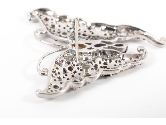 Sterling Silver Butterfly Brooch With Amethyst & Citrine Stones