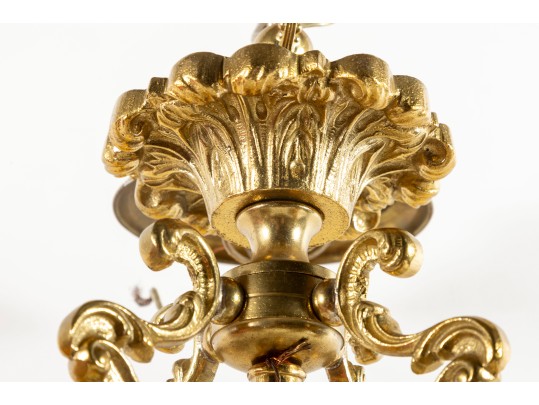 Large French  Brass Four Panel Chandelier 