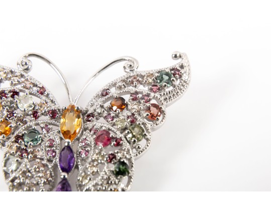 Sterling Silver Butterfly Brooch With Amethyst & Citrine Stones