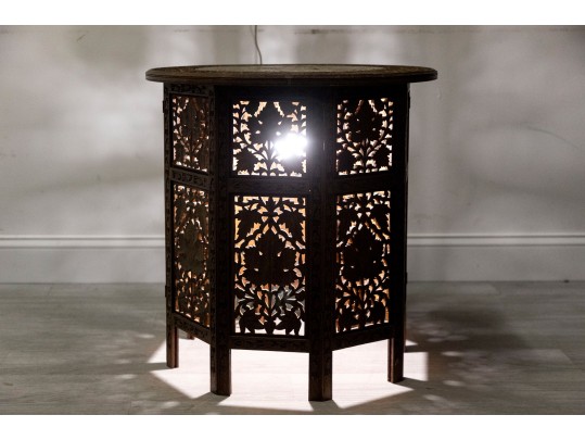 Anglo-Indian Heavily Carved Inlaid Wood Table