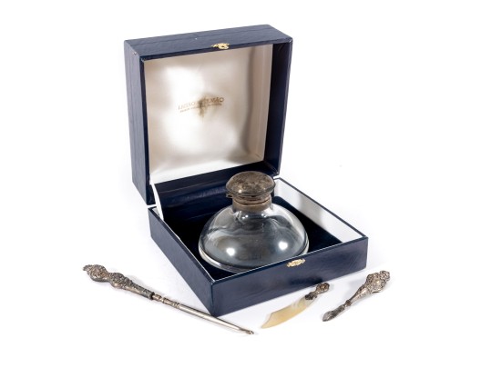 Leitao & Irmao Vintage Glass & Sterling Silver Inwell & Accessories 