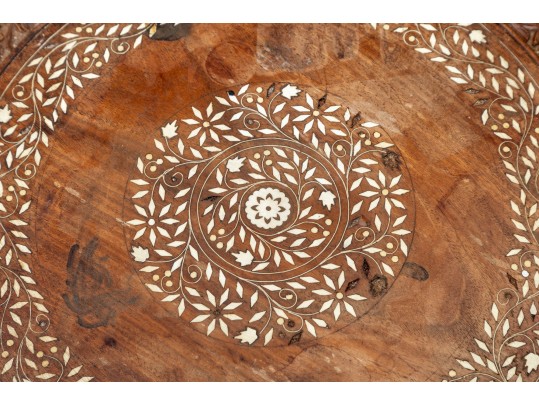 Anglo-Indian Heavily Carved Inlaid Wood Table