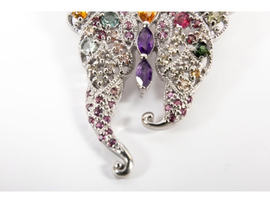 Sterling Silver Butterfly Brooch With Amethyst & Citrine Stones