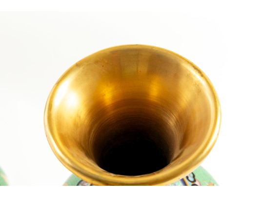 Pair Of Vintage Beijing, China Cloisonne Enamel Vases 