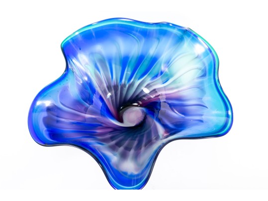 Large Blue/Purple Murano Glass Bowl, Signed