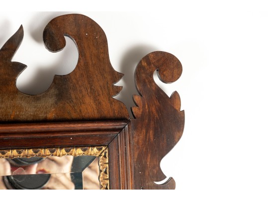 Antique Scrolled Mohogany Beveled Glass Mirror