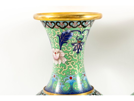 Pair Of Vintage Beijing, China Cloisonne Enamel Vases 