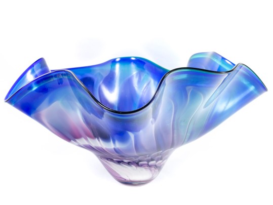 Large Blue/Purple Murano Glass Bowl, Signed